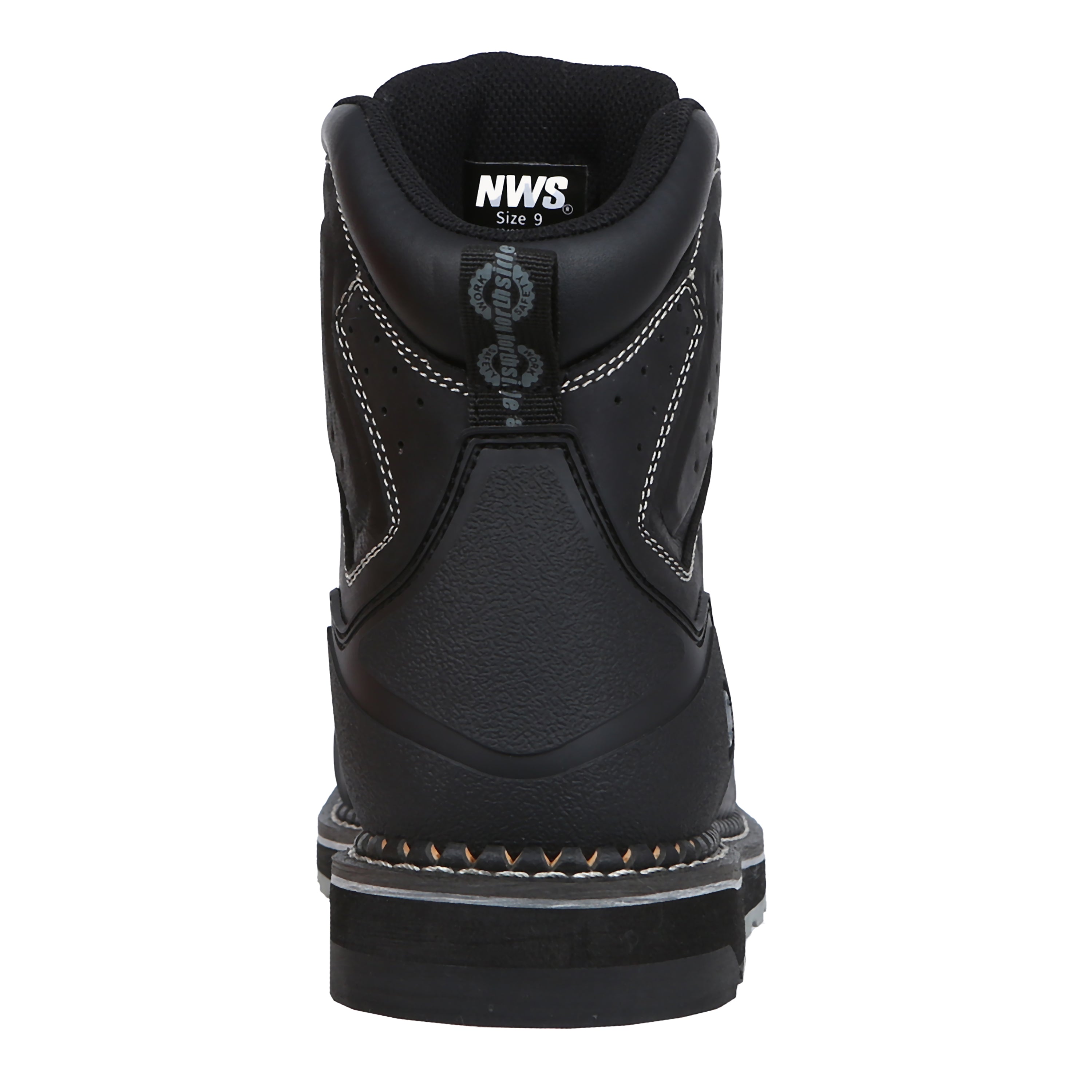 Men's Akron 6" Nano Toe Waterproof Work Boot – Black back view with high abrasion molded PVC heel protection