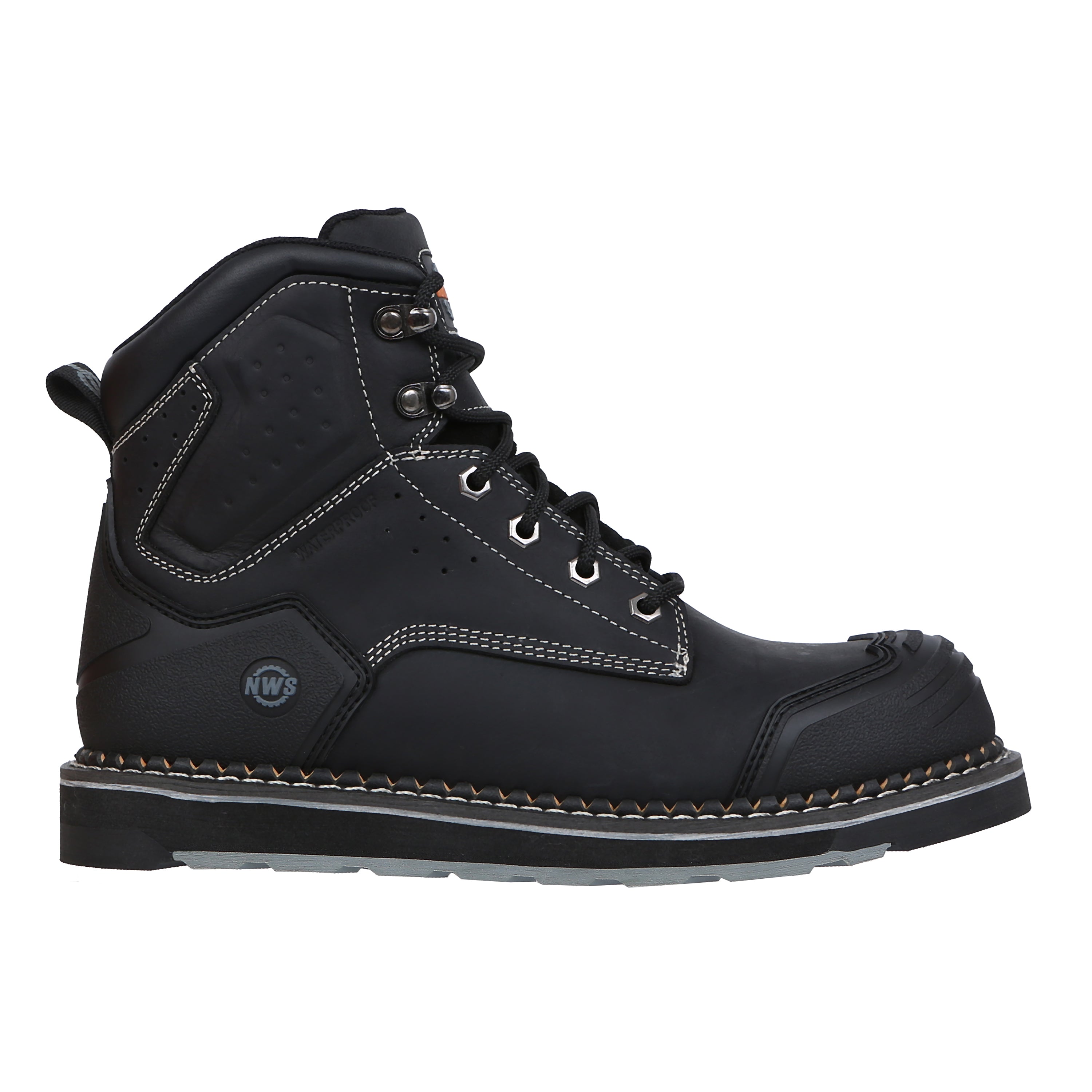 Men's Akron 6" Nano Toe Waterproof Work Boot – Black side view showing oiled leather upper