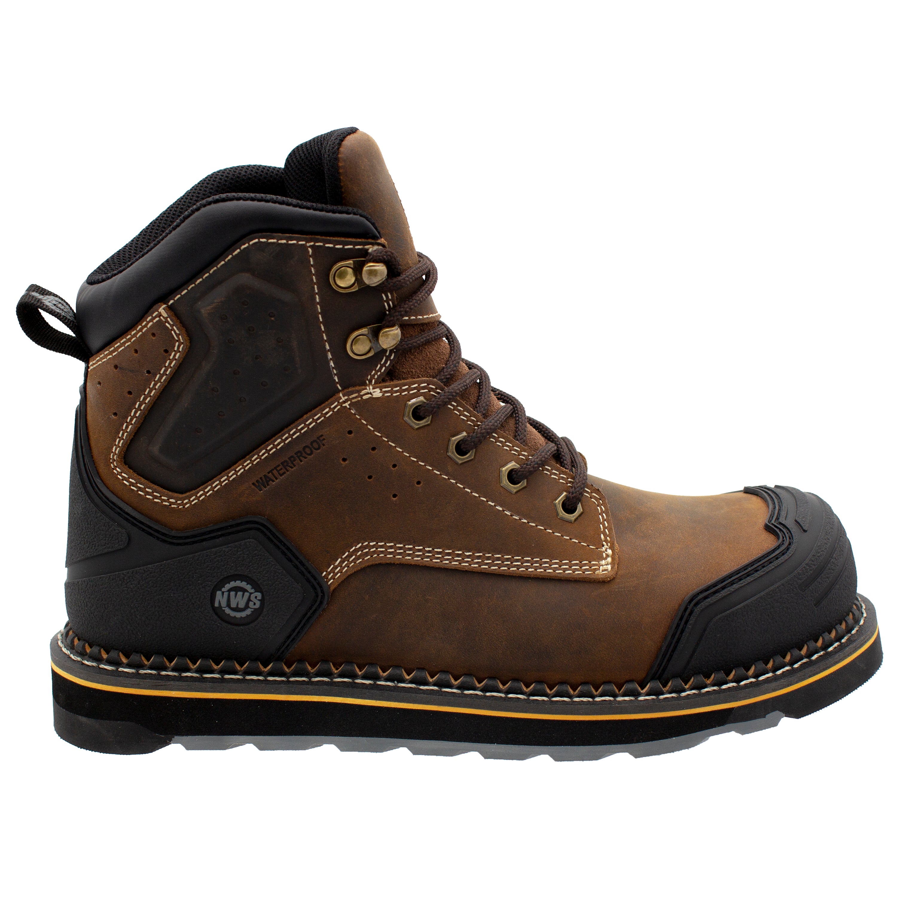 Men's Akron 6" Nano Toe Waterproof Work Boot – Dark Brown side view showing oiled leather upper