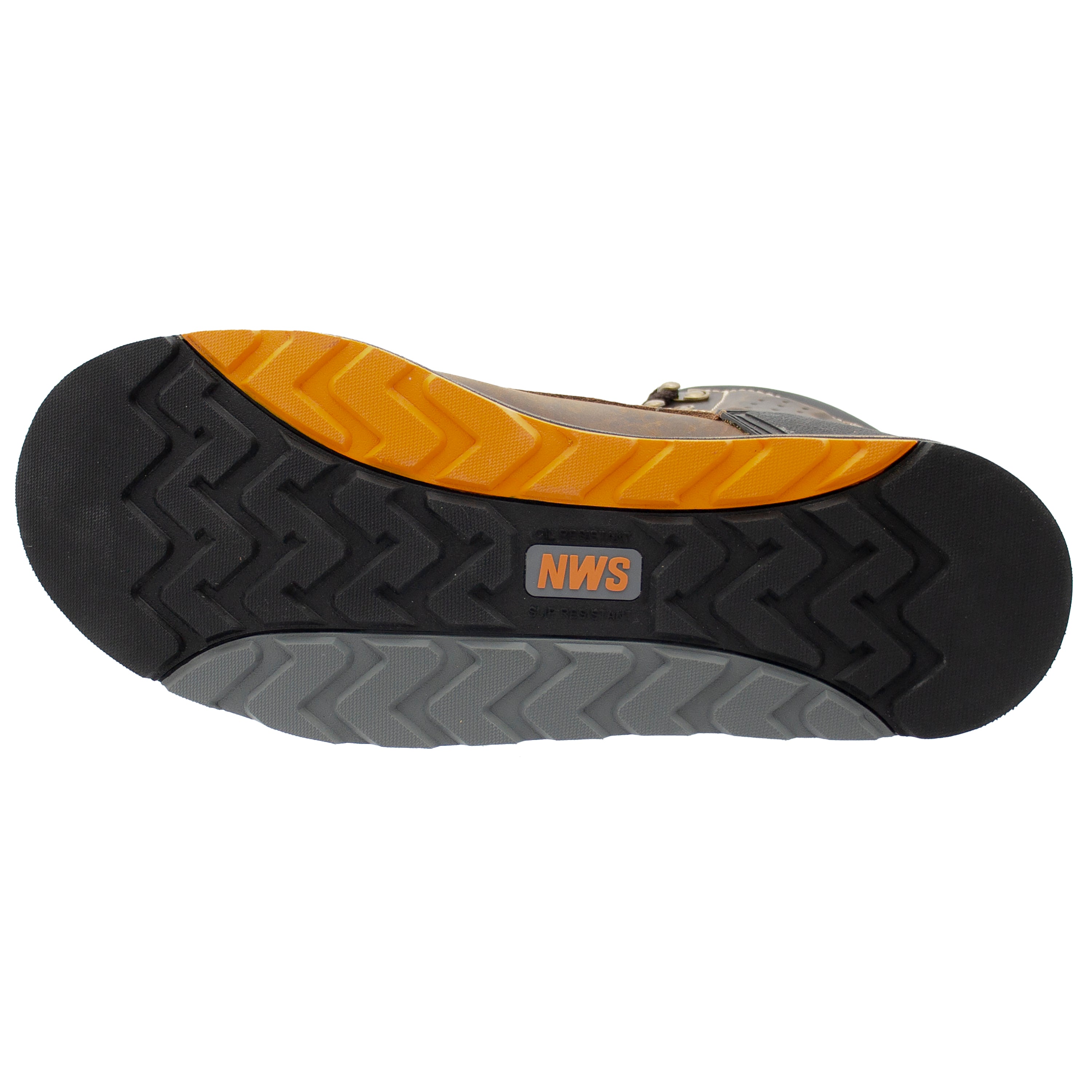 Men's Akron 6" Nano Toe Waterproof Work Boot – bottom view featuring slip- and oil-resistant outsole