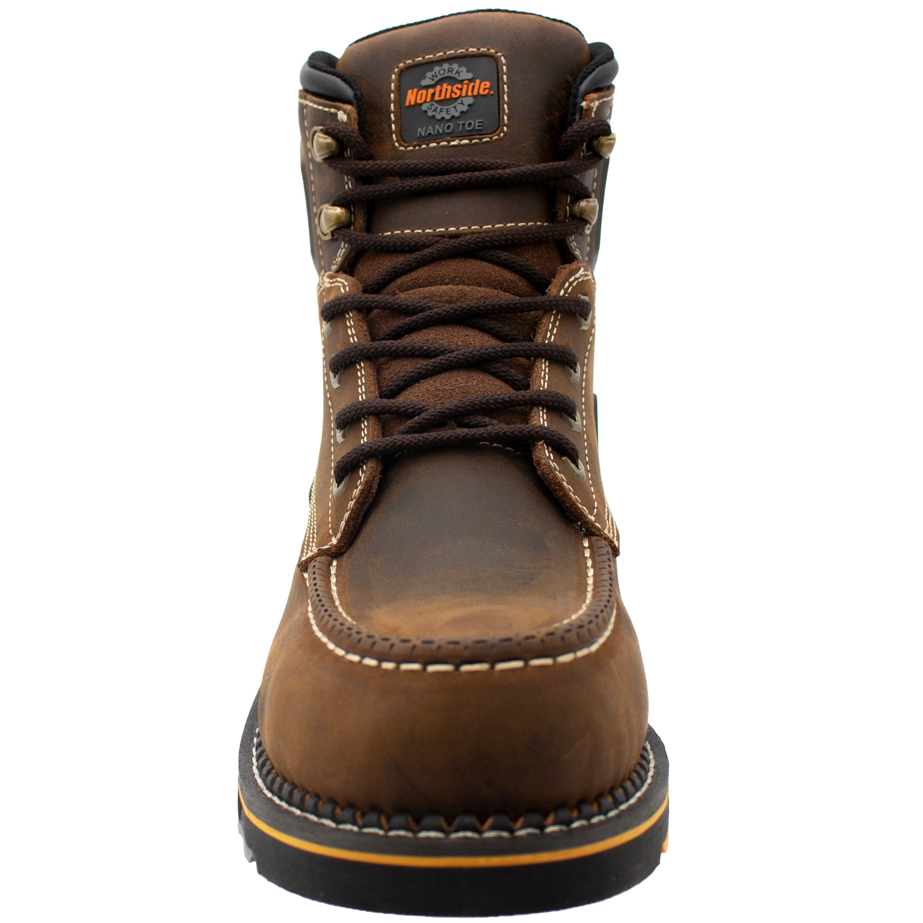 Men's Roanoke 6" Nano Toe Waterproof Work Boot – dark brown front view showing nano safety toe