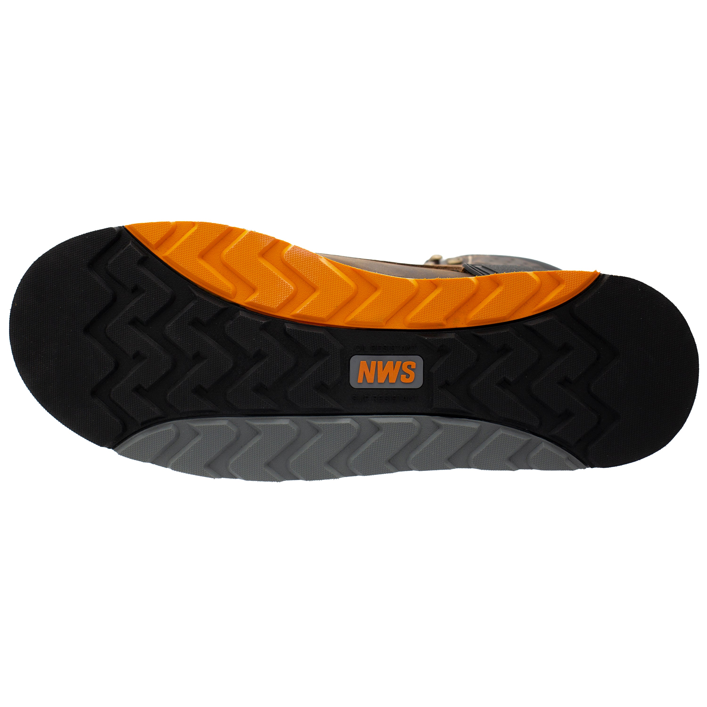 Men's Roanoke 6" Nano Toe Waterproof Work Boot – bottom view featuring black slip- and oil-resistant rubber outsole