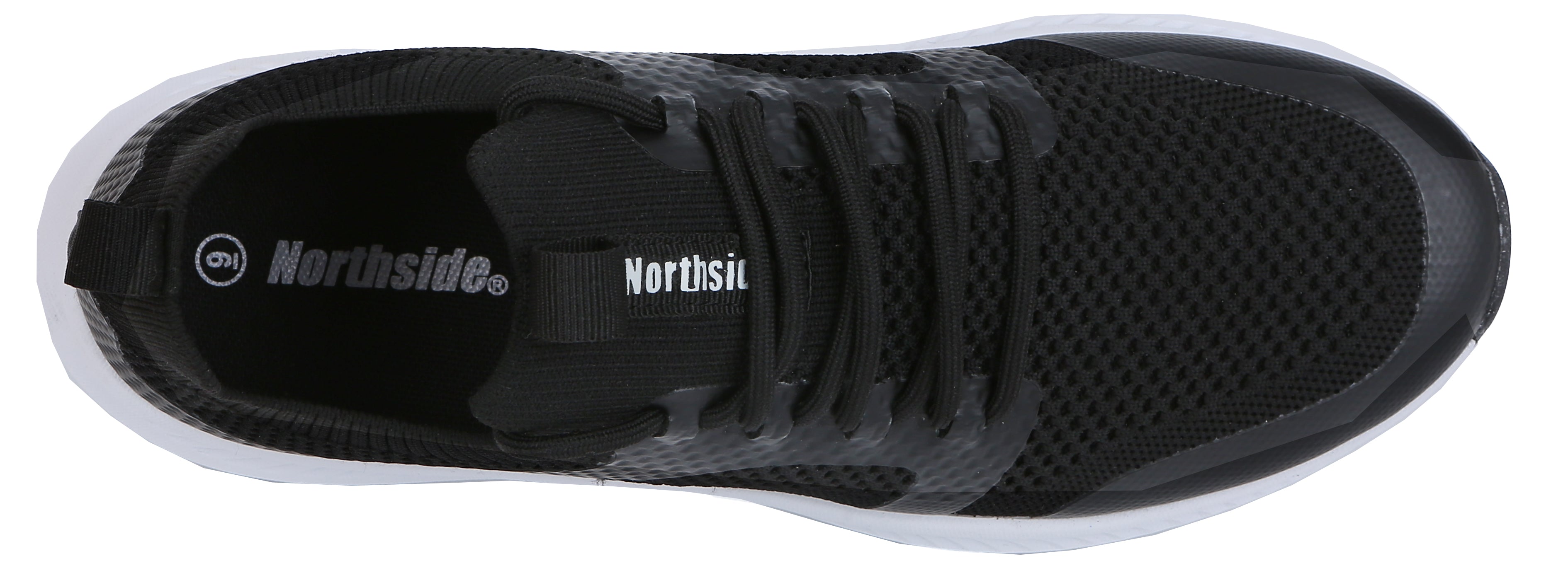 Black running shoe with 'Northside' branding on a white background