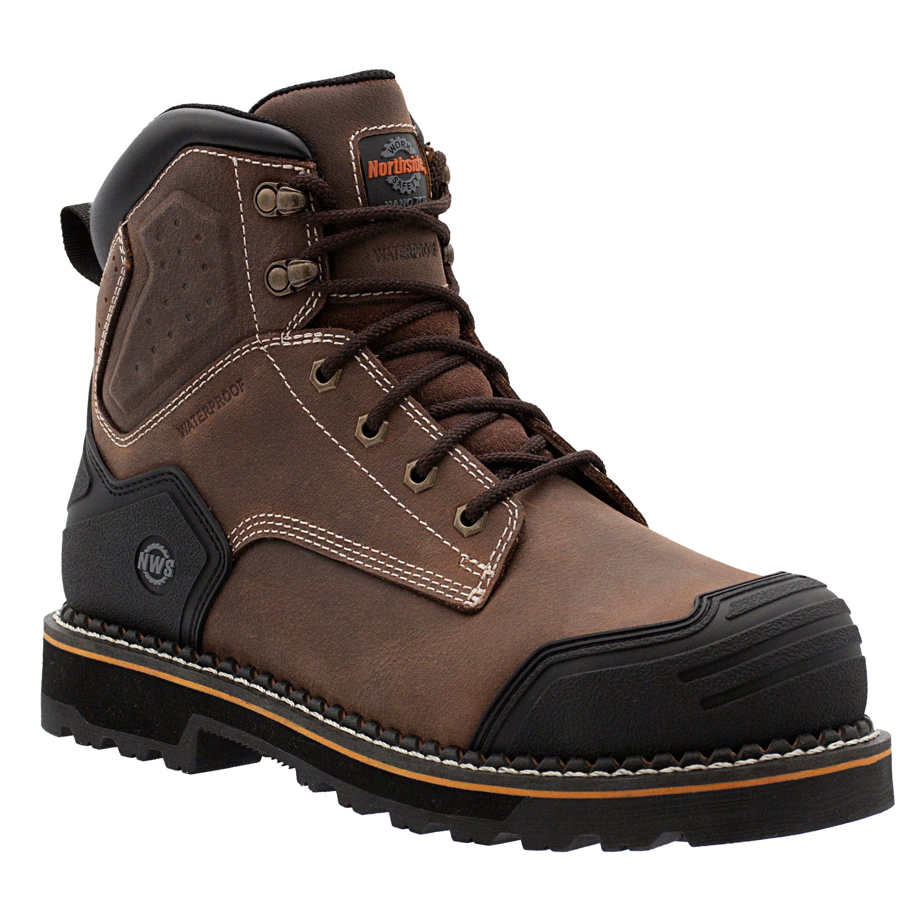 Men’s Niagara 6" Nano Toe Waterproof Work Boot – brown three-quarter angle view