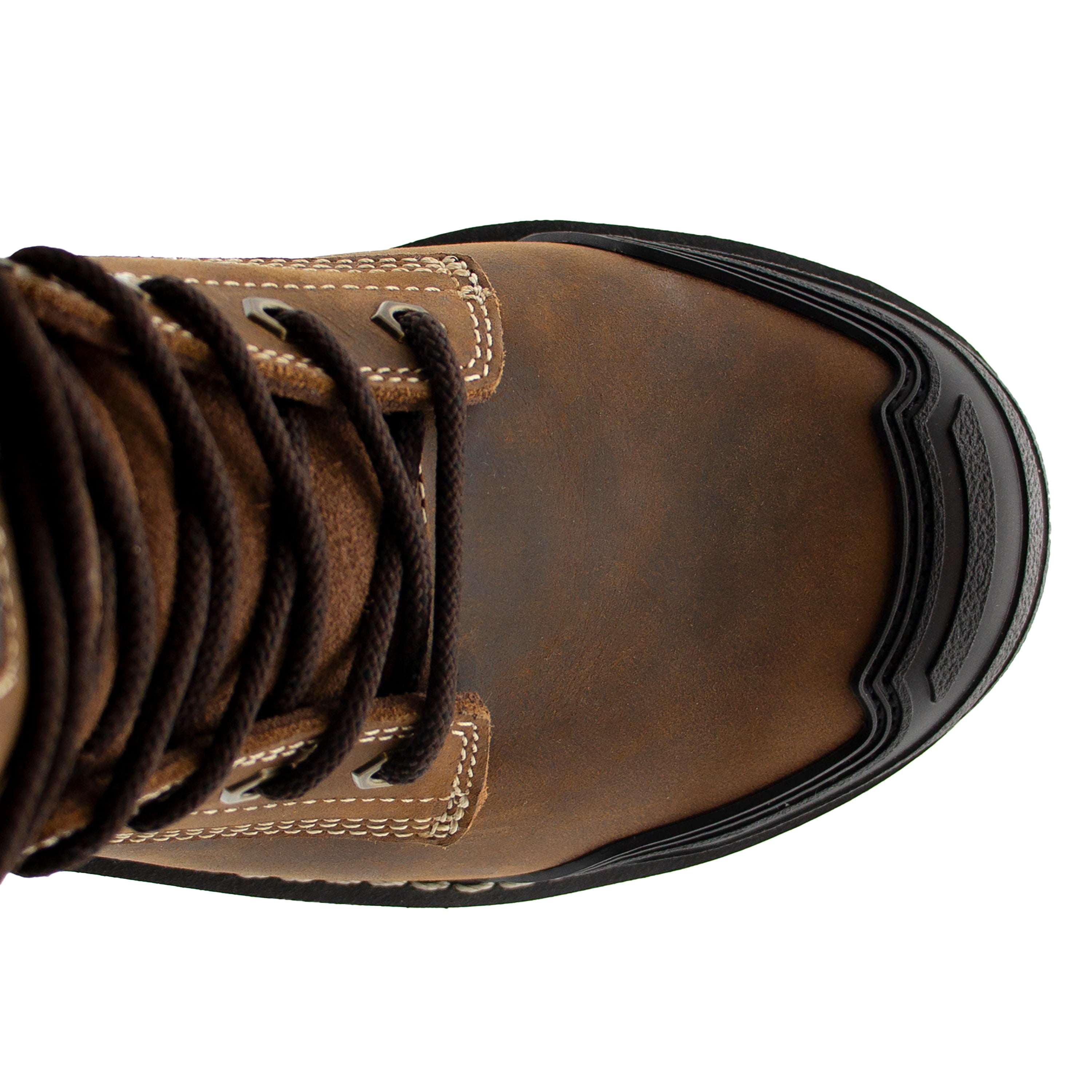 Men's Akron 6" Nano Toe Waterproof Work Boot – Dark Brown top view showing nano safety toe