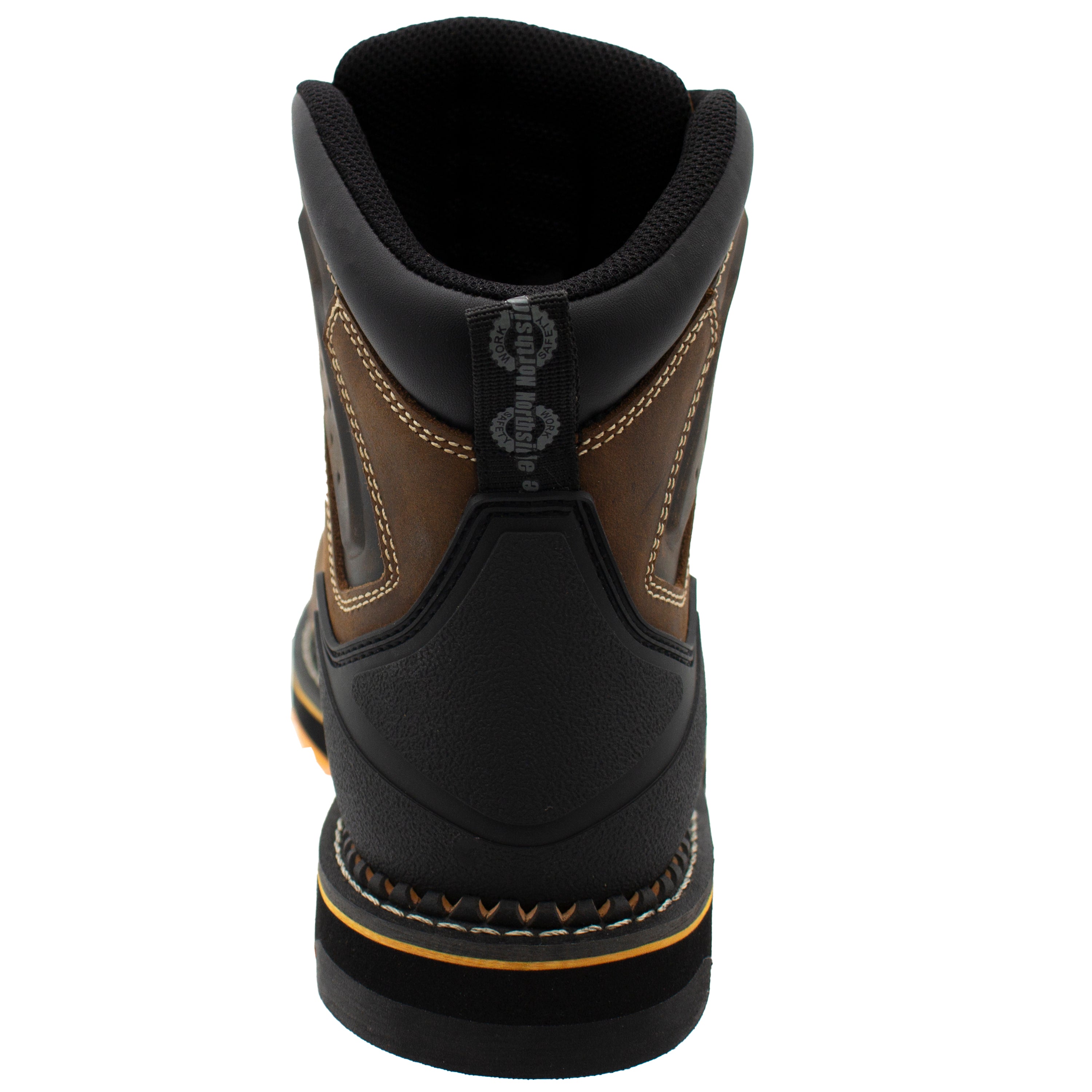 Men's Roanoke 6" Nano Toe Waterproof Work Boot – dark brown back view showing molded PVC heel counter