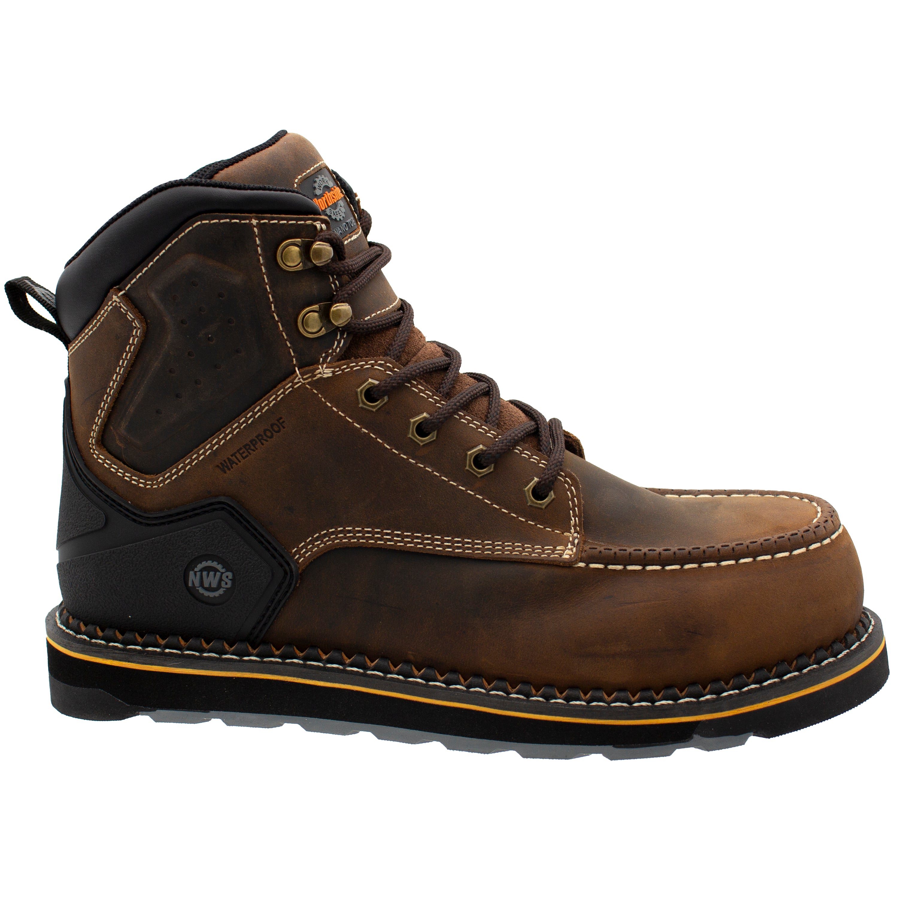 Men's Roanoke 6" Nano Toe Waterproof Work Boot – dark brown side view featuring silhouette