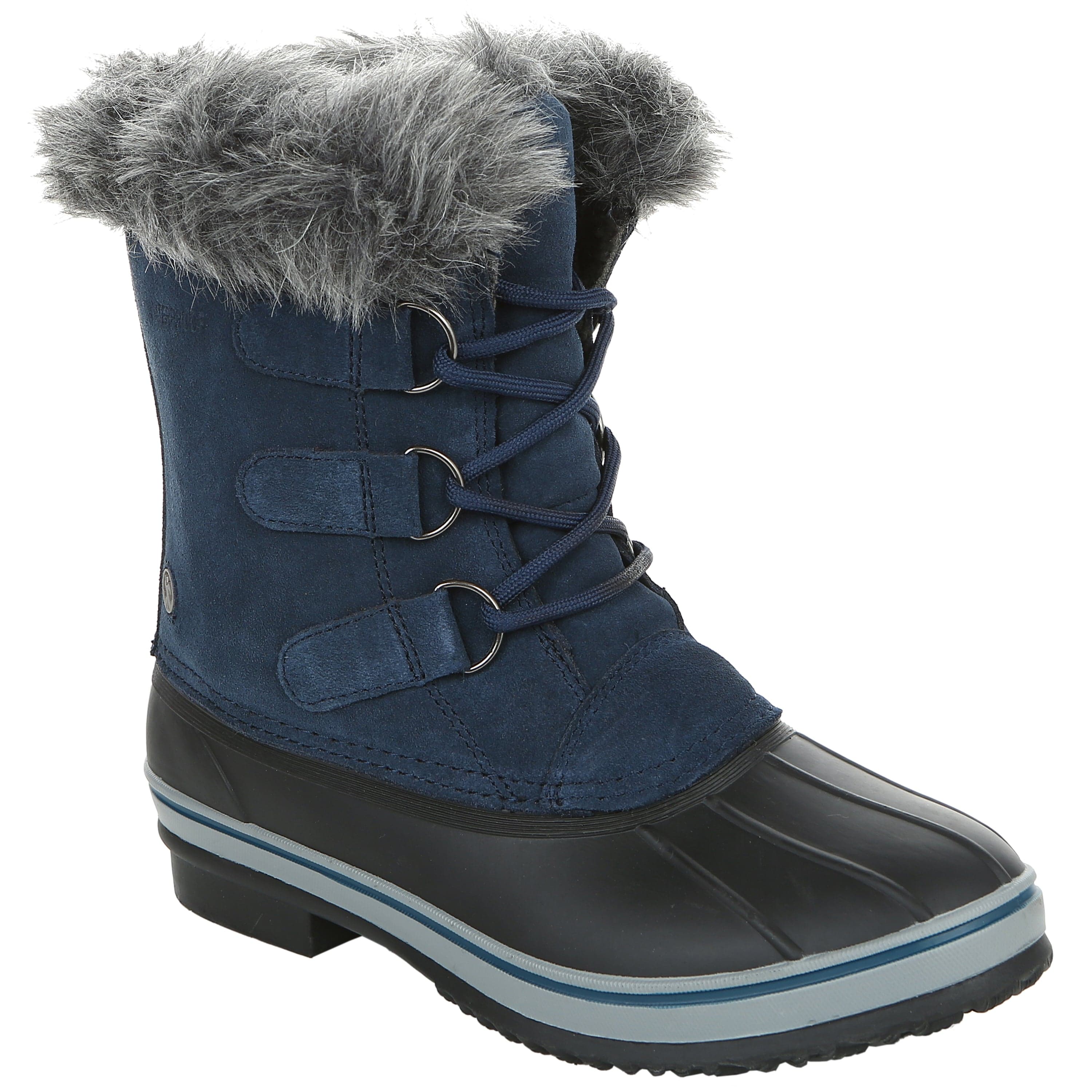 faux fur lined lace up blue snow boots