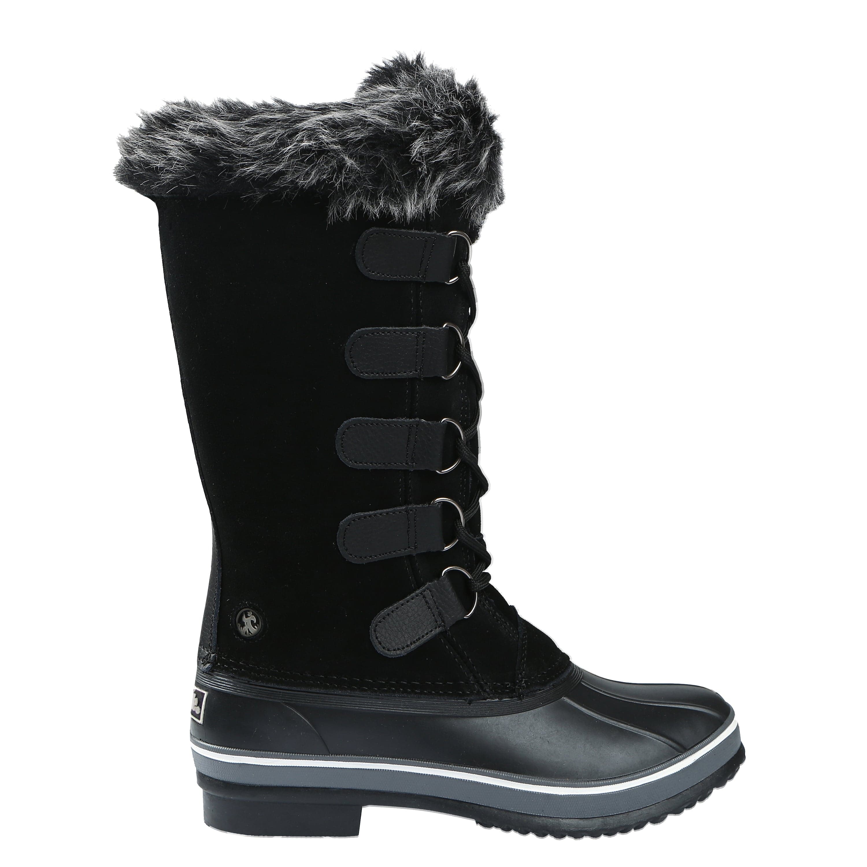 black snow boots with fur lace up women